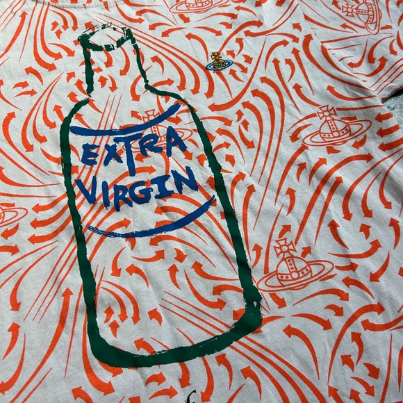Vivienne Westwood 300$ Brand new Extra Virgin Olive Oil T Shirt w/ Orb Print - Picture 6 of 12